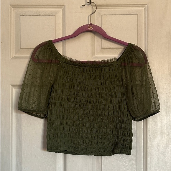 Torrid Dot Mesh Square Neck Smocked Crop Top olivine size medium - Picture 5 of 8